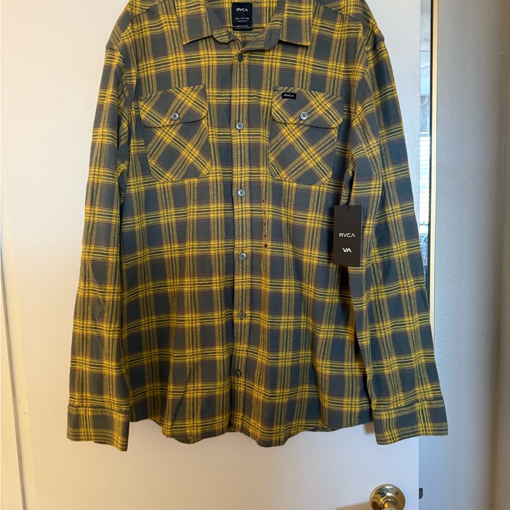 NWT RVCA Mustard and Charcoal Checkered Shirt